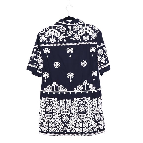 MAEVE Short Sleeve Collared Mini Shirt Dress Black Embroidered Casual Women's XS - Picture 3 of 15